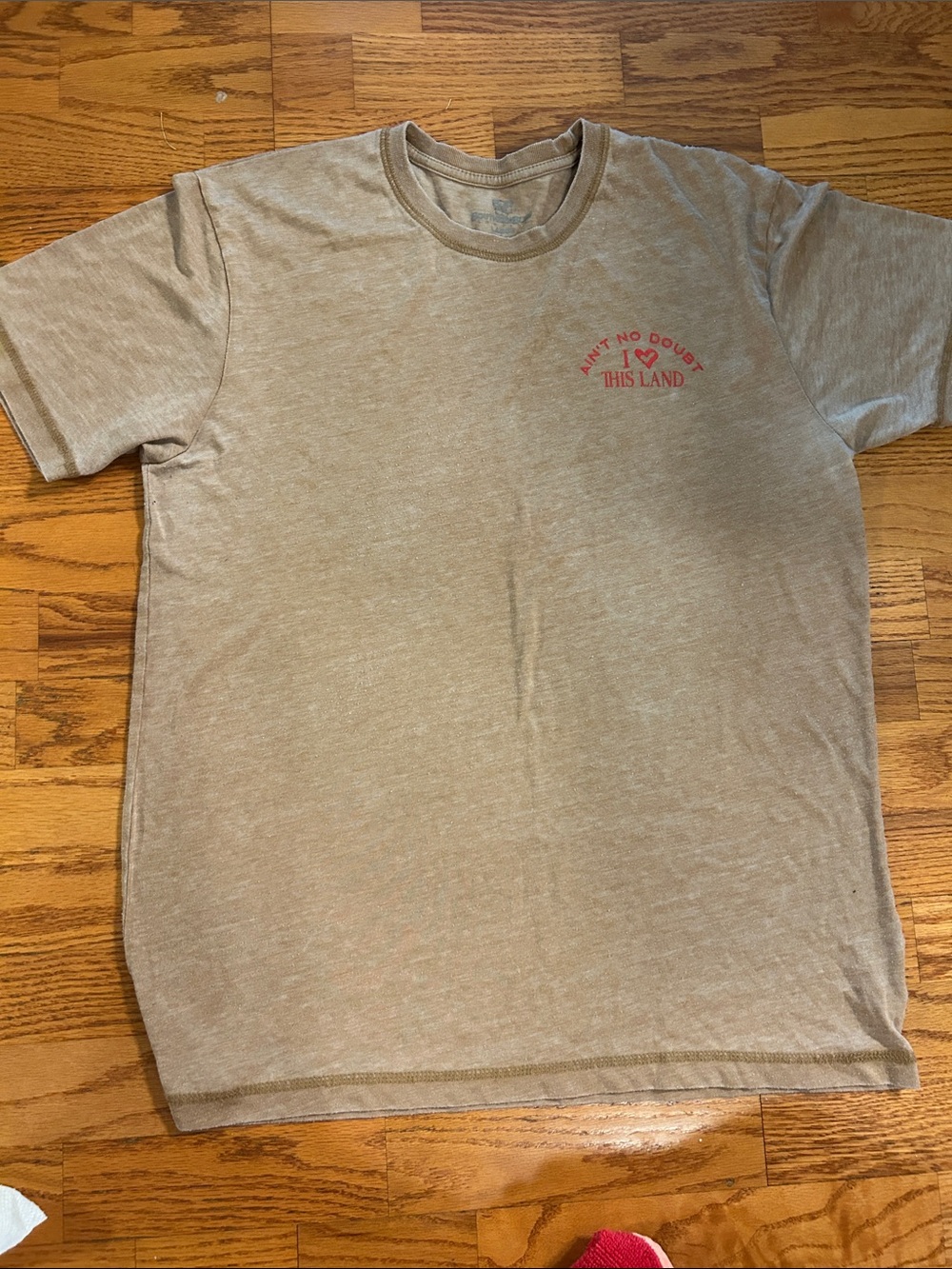 Everyday Crewneck Tee - Tan with Red Chest Graphic